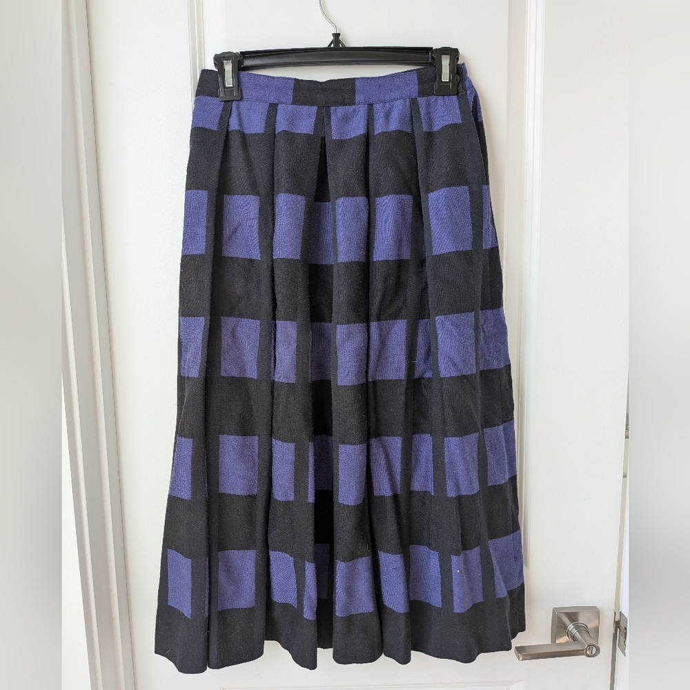 Vintage Wool Black and Purple Checkered Midi Skirt